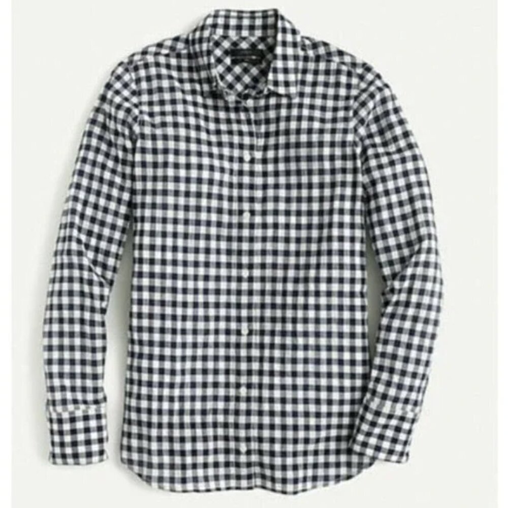 J. Crew Women's Size 6 Boy Shirt‎ Navy Blue White Gingham Button Down C6086